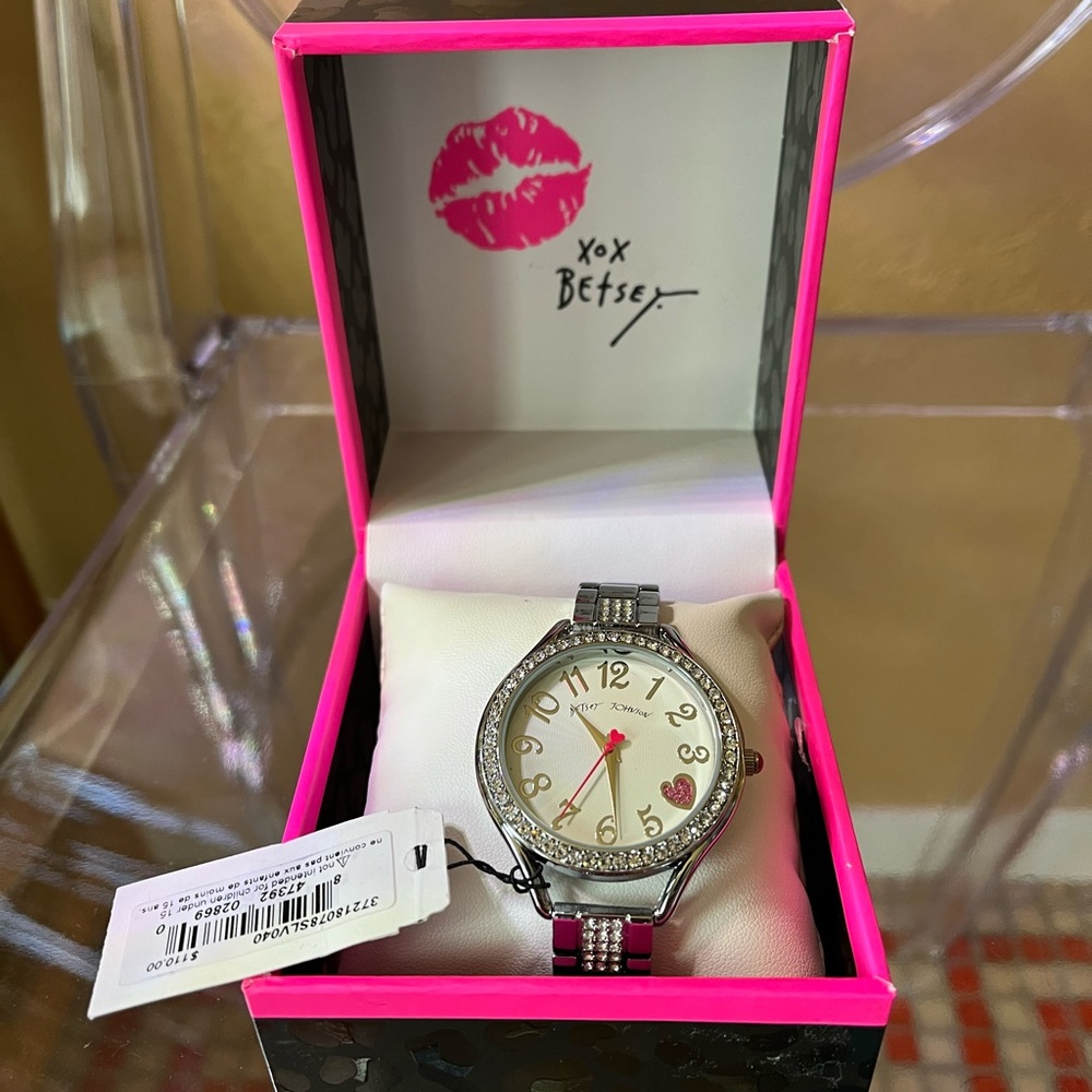 Betsy Johnson heart watch with silver band